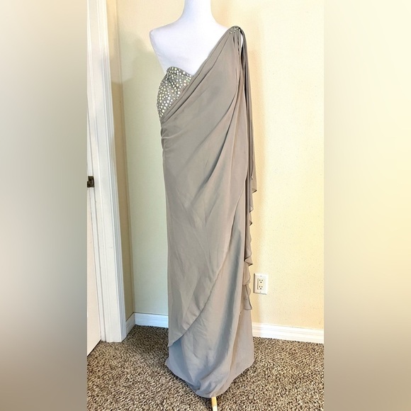 NWT JJ’s HOUSE Plus 24W Silver sequins draped gown sari bridemaids maxi dress - Picture 2 of 9